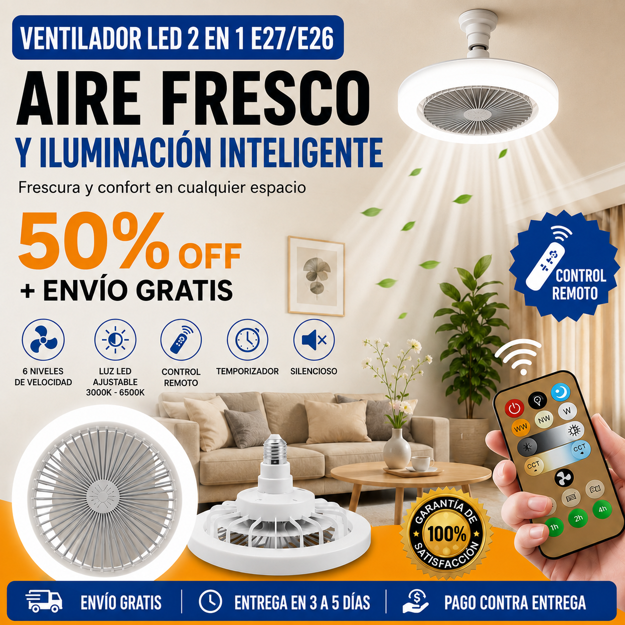 Ventilador y Iluminación 2 en 1 con Control Remoto | Ofertas en kits: 2, 3 y 4 unidades