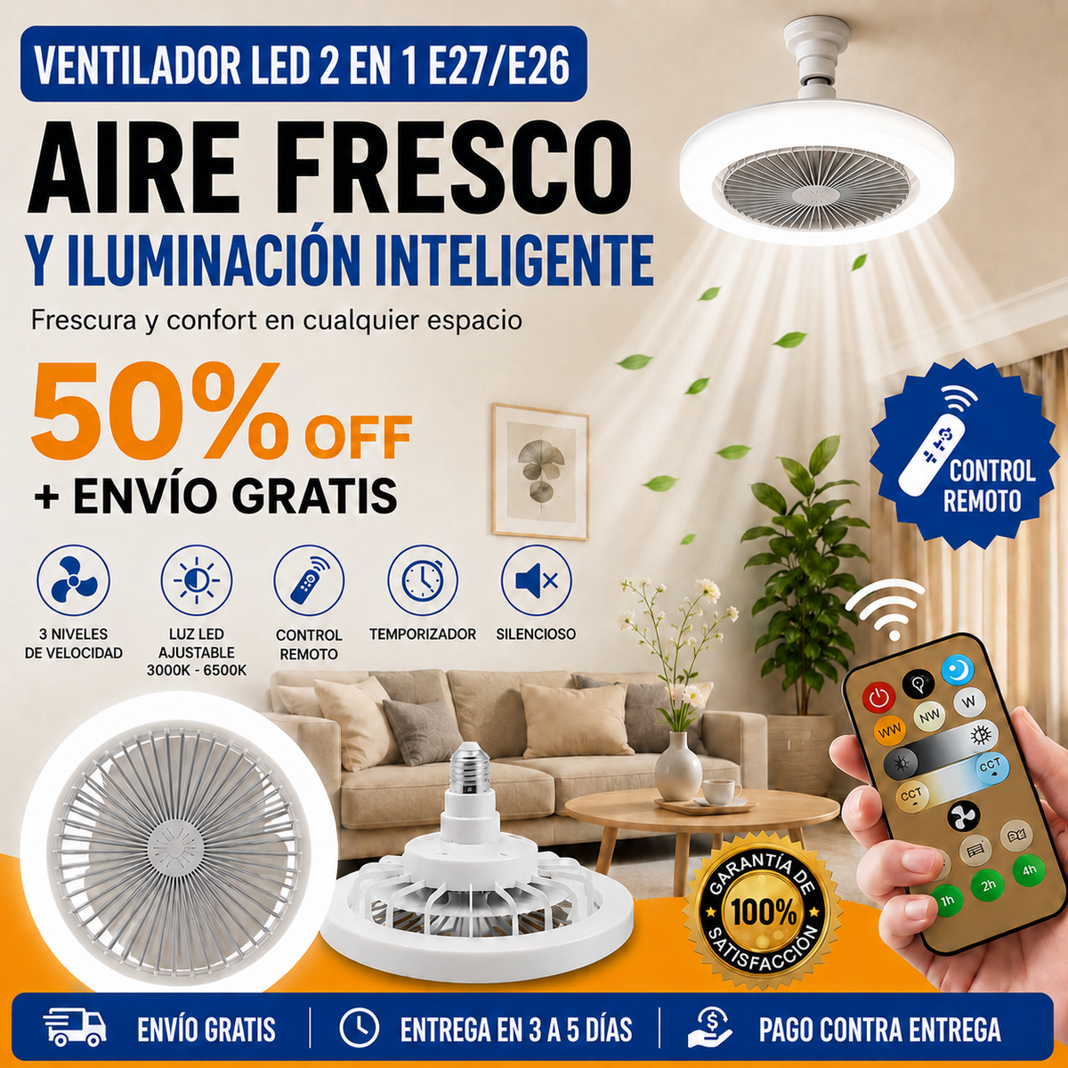 Ventilador y Iluminación 2 en 1 con Control Remoto | Ofertas en kits: 2, 3 y 4 unidades